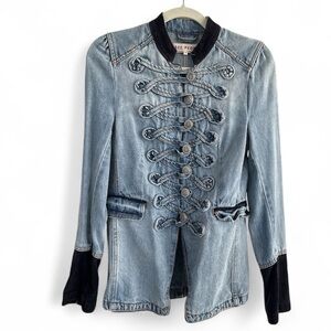 Free People Light Blue Denim Jacket with Black Accents